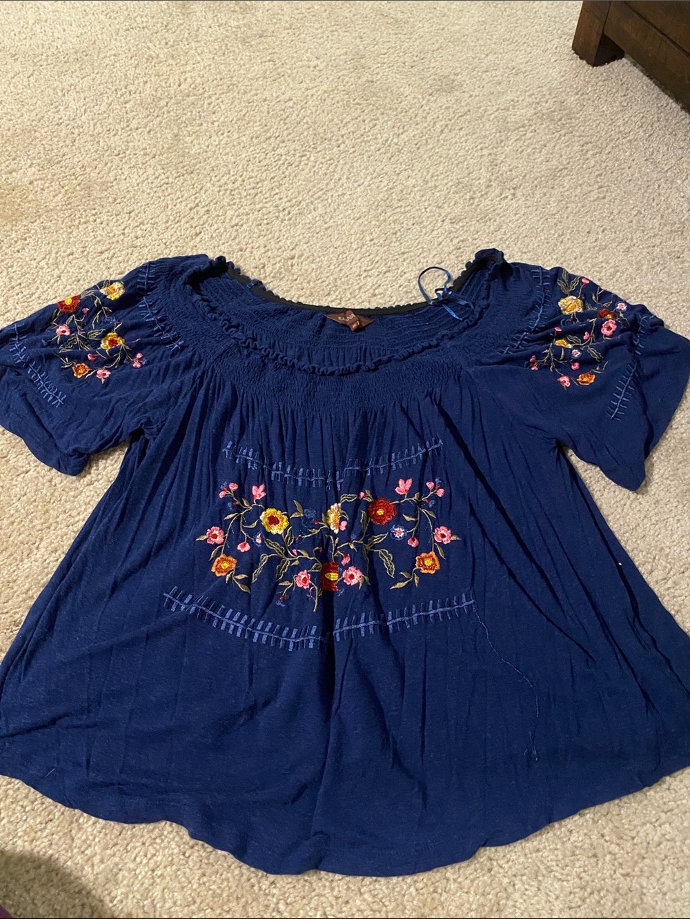Anthropologie Embroidered Navy Blue Boho Tunic Top
